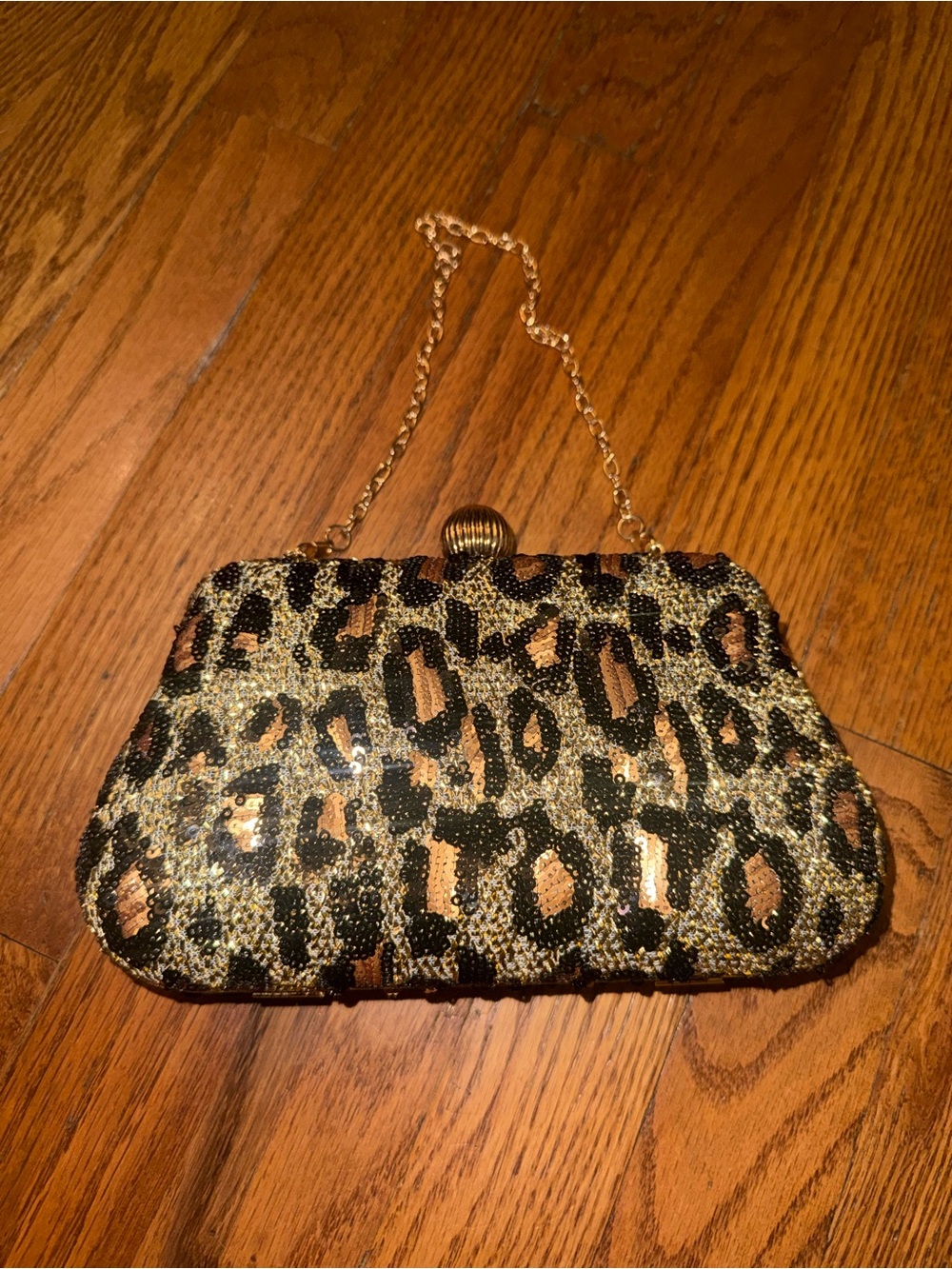 Leopard Beaded Evening Clutch with Gold Chain